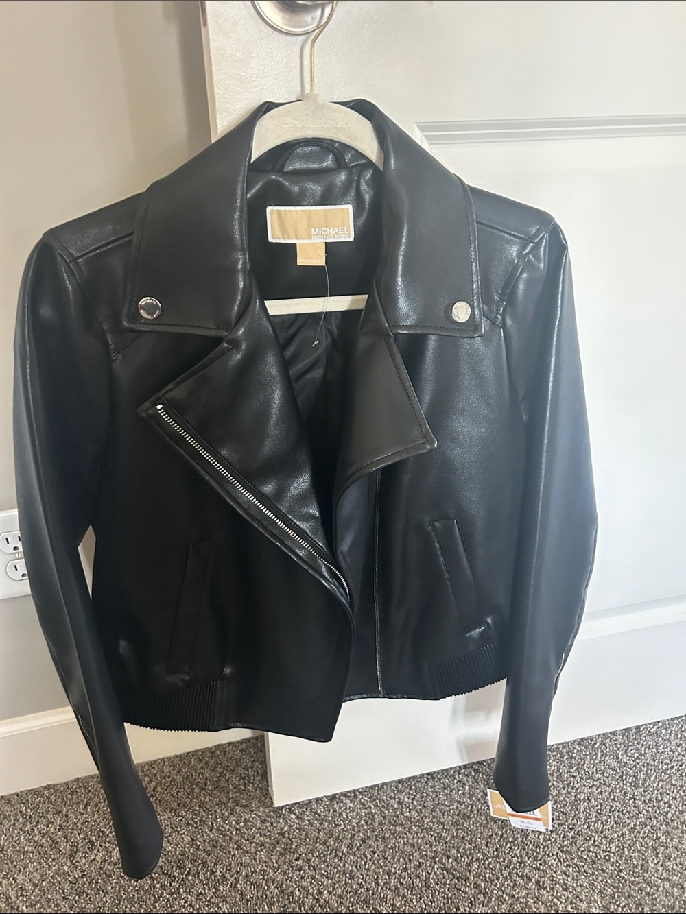 MICHAEL Michael Kors Black Faux Leather Vegan Asymmetrical Zip Jacket